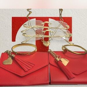 8pc Red Wallet and Gold Accessories bundle